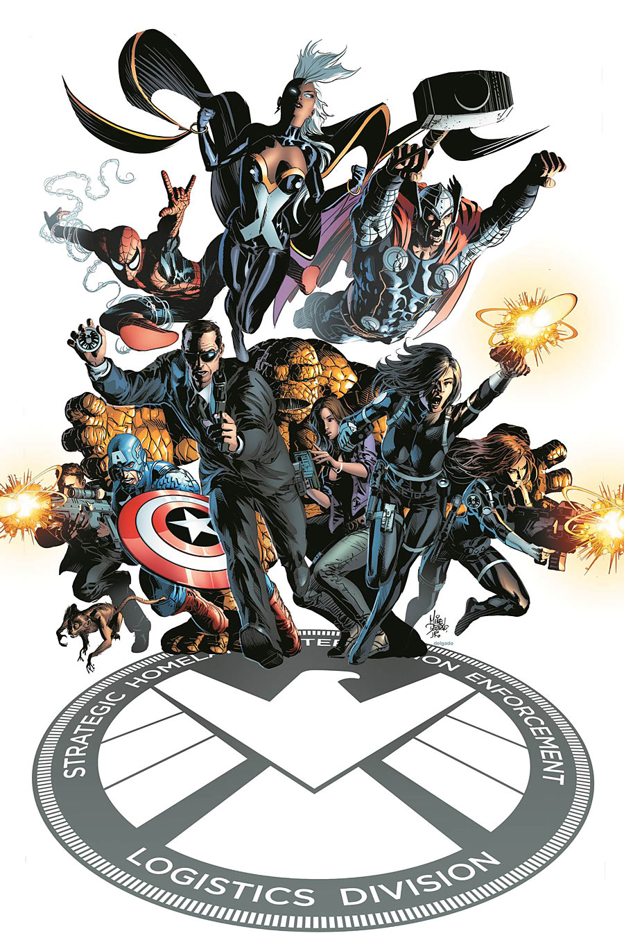S.H.I.E.L.D. in the Marvel Universe by Mike Deodato. And a monkey.