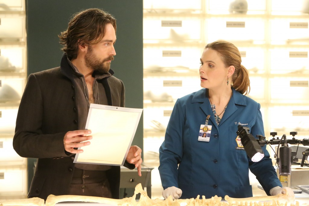 BONES:   L-R:  Guest star Tim Mison and Emily Deschanel in the special "The Resurrection in the Remains" BONES/SLEEPY HOLLOW crossover episode of BONES airing Thursday, Oct. 29 (8:00-9:00 PM ET/PT) on FOX.  ©2015 Fox Broadcasting Co.  Cr:  Patrick McElhenney/FOX
