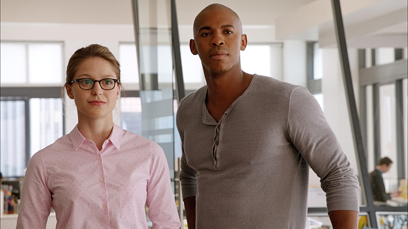 "Pilot" -- After 12 years of keeping her powers a secret on Earth, Kara Zor-El, (Melissa Benoist, left) Superman's cousin, decides to finally embrace her superhuman abilities and be the hero she was always meant to be, on the series premiere of SUPERGIRL, Monday, Oct. 26 (8:30-9:30 PM, ET/PT), on the CBS Television Network. The series moves to its regular time period (8:00-9:00 PM) on Monday, Nov. 2. Also pictured: Mehcad Brooks (right) as James Olsen Framegrab: ÃÂ© 2014 WBEI. All rights reserved.