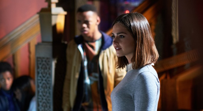 Picture shows: Letitia Wright as Anahson, Joivan Wade as Rigsy and Jenna Coleman as Clara