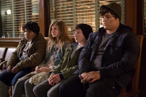 GRIMM -- "Lost Boys" Episode 503 -- Pictured: (l-r) Julio Cesar Chavez as Miguel, Emma Rose Maloney as Lily, Mason Cook as Peter, Eric Osovsky as Big John -- (Photo by: Scott Green/NBC)