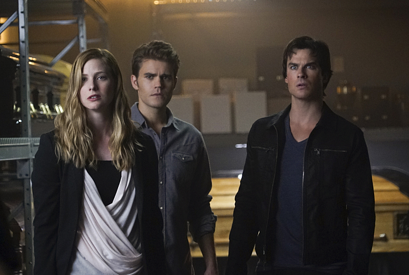 The Vampire Diaries -- "Live Through This" -- Image Number: VD705c_0103.jpg -- Pictured (L-R): Elizabeth Blackmore as Valerie, Paul Wesley as Stefan and Ian Somerhalder as Damon -- Photo: Annette Brown/The CW -- ÃÂ© 2015 The CW Network, LLC. All rights reserved.