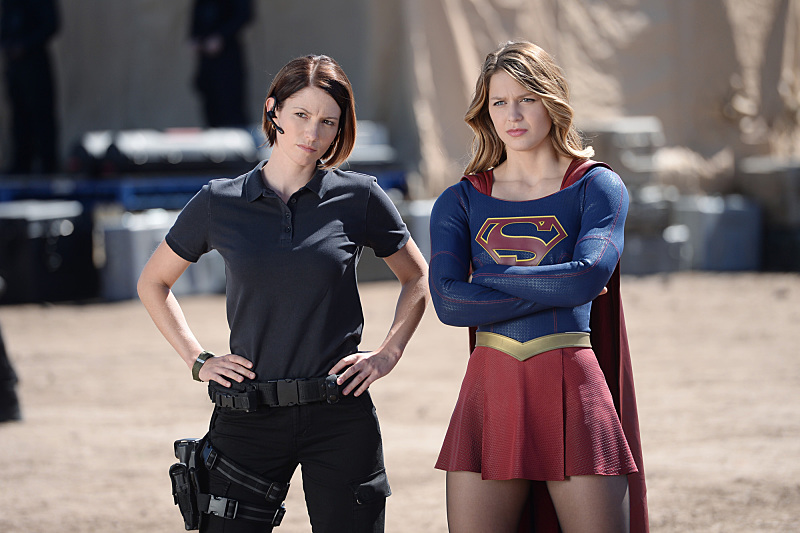 "Red Faced" -- Personal and professional stress get the better of Kara when she goes too far during a training exercise against Red Tornado, a military cyborg commissioned by Lucy Lane's father, General Sam Lane, on SUPERGIRL, Monday, Nov. 30 (8:00-9:00 PM, ET) on the CBS Television Network. Pictured left to right: Chyler Leigh and Melissa Benoist Photo: Darren Michaels/CBS ÃÂ©2015 CBS Broadcasting, Inc. All Rights Reserved