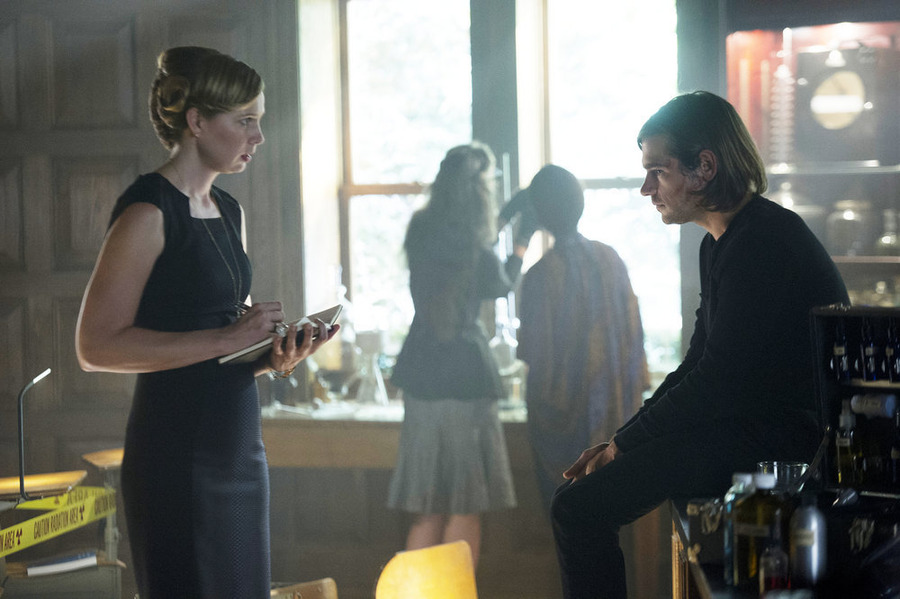 THE MAGICIANS -- Pictured: (l-r) Anne Dudek as Professor Sunderland, Jason Ralph as Quentin -- (Photo by: Carole Segal/Syfy)