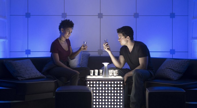THE EXPANSE -- "Retrofit" Episode 106 -- Pictured: (l-r) Dominique Tipper as Naomi Nagata, Steven Strait as Earther James Holden -- (Photo by: Rafy/Syfy)