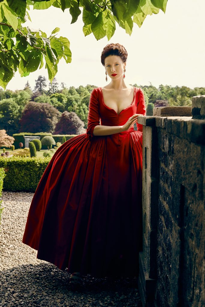 Mum also showed off her cleavage to the French court. But that's a story for another day. (Caitriona Balfe as Claire Fraser in her cleavage-revealing red dress.)