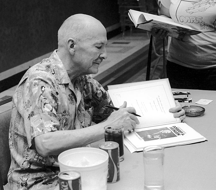 Robert A. Heinlein at the 1976 World Science Fiction Convention. Photo by Photo by Dd-b, courtesy Wikimedia Commons under a GNU Free Documentation License.