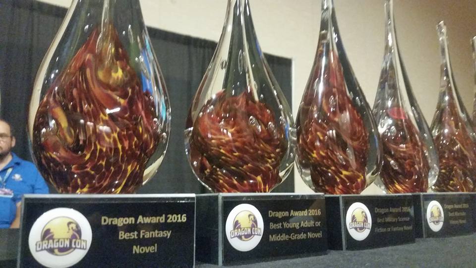 The Dragon Awards, each hand-blown glass sculptures. (photo: Matthew Bowman, www.novelninja.net - used by permission)