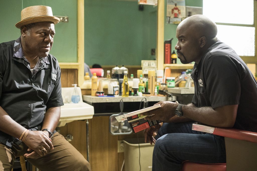 Pop (Frankie Faison) having a moment of truth with Luke (Mike Colter).