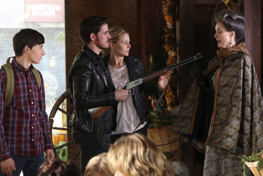 Watch where you point that thing! No, really. Use the sights. (ABC/Jack Rowand) JARED GILMORE, COLIN O'DONOGHUE, JENNIFER MORRISON, LISA BANES