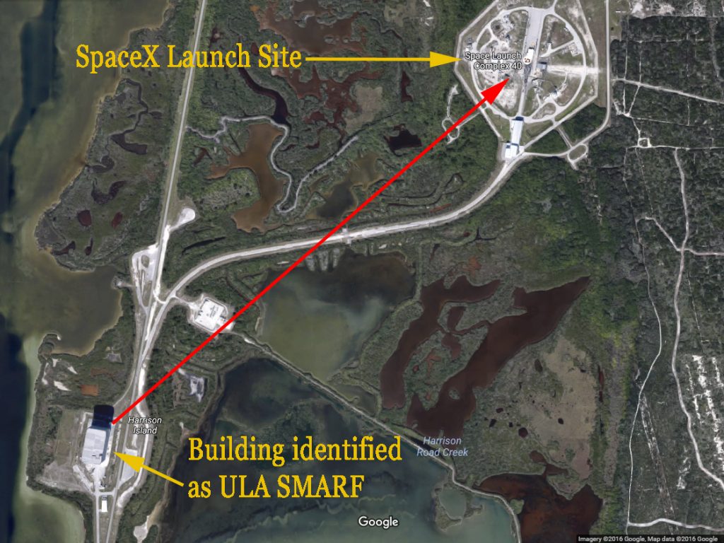 Overhead image of launch facility and site of suspected ULA activity. (Google Maps)