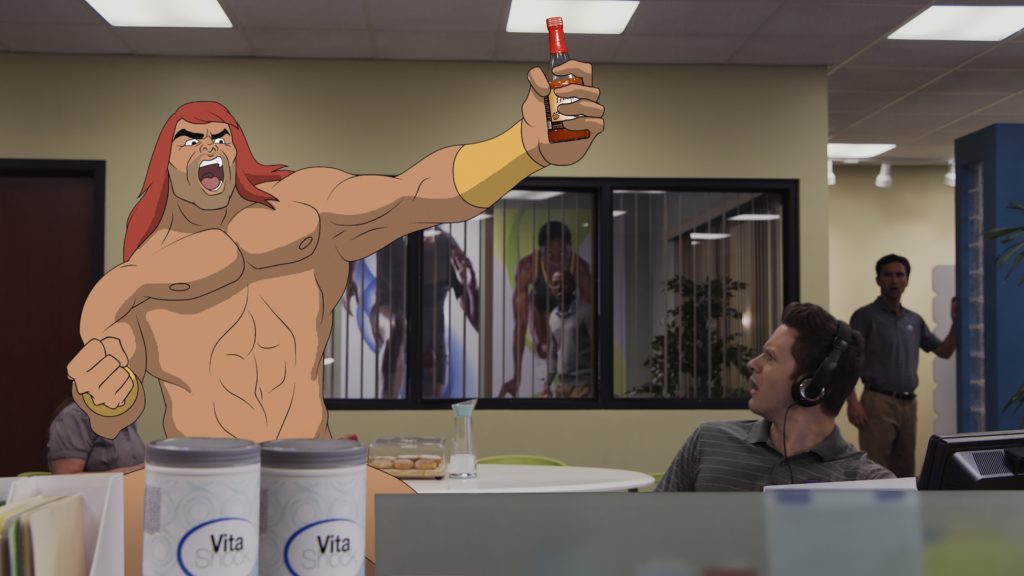 SON OF ZORN: L-R: Zorn (voiced by Jason Sudeikis) and guest star Bryce Johnson in the "Workplace Battles" episode of SON OF ZORN airing Sunday, Oct. 2 (8:30-9:00 PM ET/PT) on FOX. ©2016 Fox Broadcasting Co. Cr: FOX