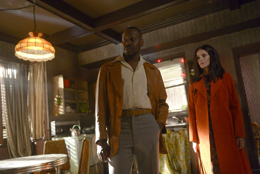 TIMELESS -- "The Watergate Tape" Episode 105 -- Pictured: (l-r) Malcolm Barrett as Rufus Carlin, Abigail Spencer as Lucy Preston -- (Photo by: Sergei Bachlakov/NBC)