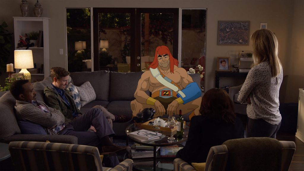 SON OF ZORN: L-R: Tim Meadows, Johnny Pemberton, Zorn (voiced by Jason Sudeikis) and Cheryl Hines in the "A Tale of Two Zorns" episode of SON OF ZORN airing Sunday, Nov. 6 (8:30-9:00 PM ET/PT) on FOX. ©2016 Fox Broadcasting Co. Cr: FOX