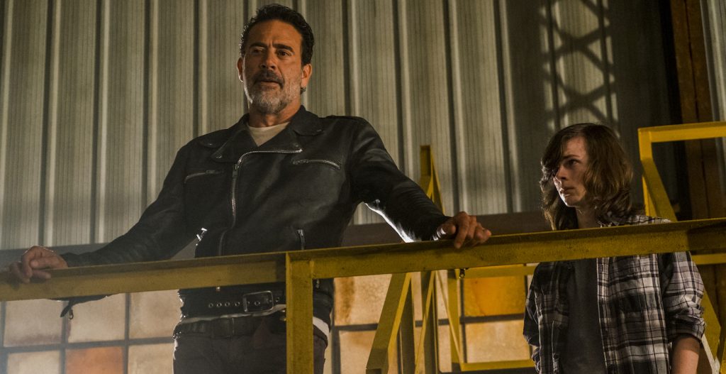 Chandler Riggs as Carl Grimes, Jeffrey Dean Morgan as Negan - The Walking Dead _ Season 7, Episode 7 - Photo Credit: Gene Page/AMC