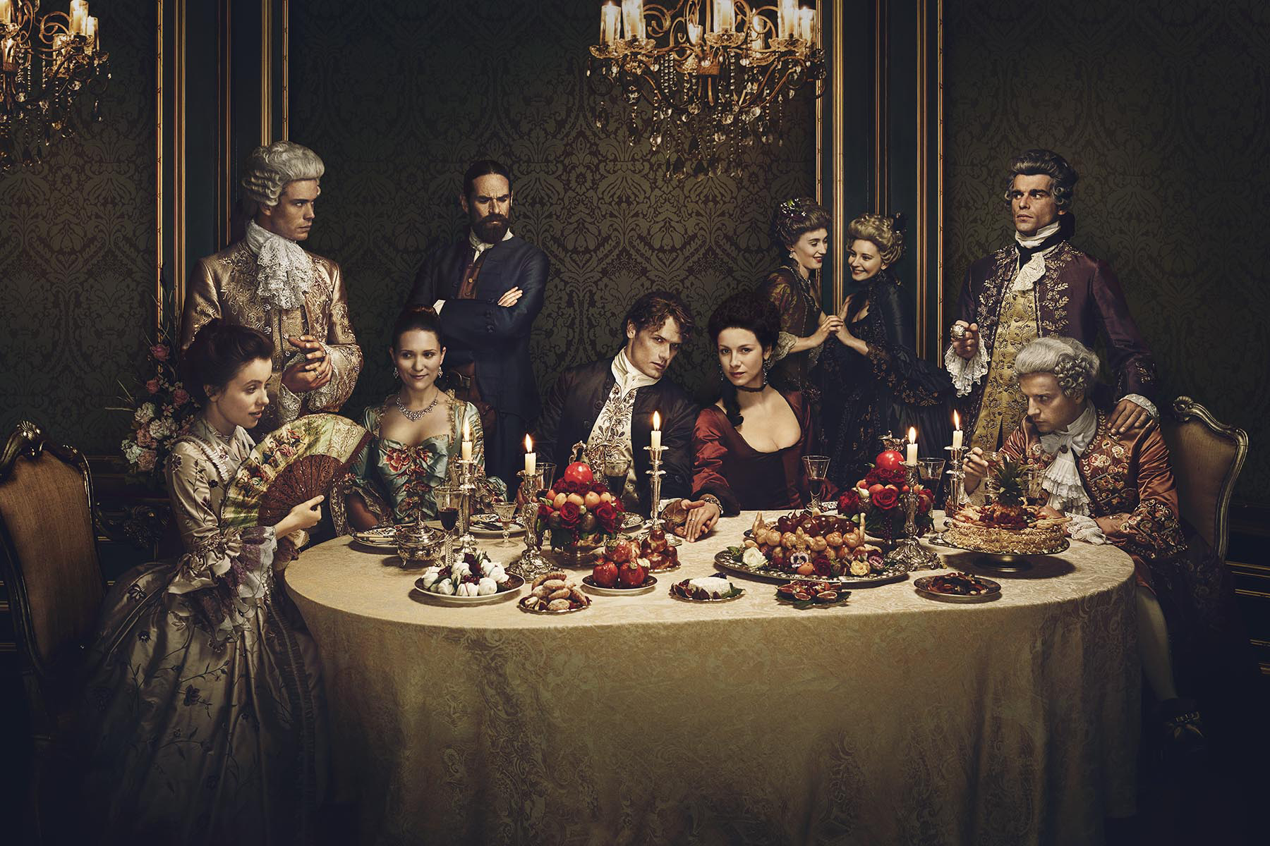 The cast of Outlander, Season 2 in all their finery.